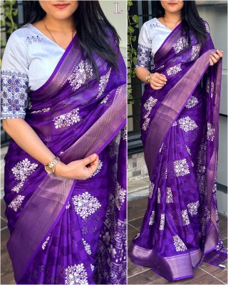 Dhanlaxmi CreationLLP Checkered Bollywood Jute Silk Saree(Purple)