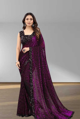 SHRIMAY Self Design Bollywood Net Saree(Maroon)