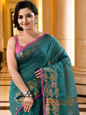 TANTLOOM Self Design Bollywood Cotton Silk Saree(Light Blue)