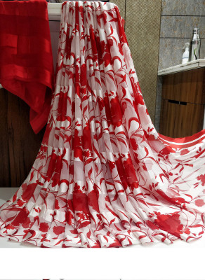 Pionex Floral Print Bollywood Satin Saree(Red)