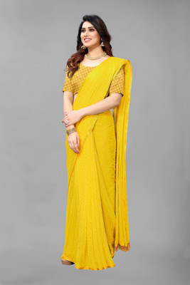 FABMORA Printed, Embellished Daily Wear Chiffon, Georgette Saree(Yellow)