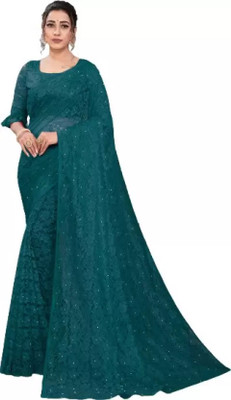 Nilkanthvarni Creation Self Design Bollywood Net Saree(Multicolor)