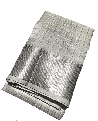 GR Handloom Checkered Bollywood Handloom Art Silk Saree(White)