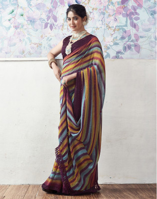 Satrani Printed, Striped Daily Wear Georgette Saree(Multicolor)