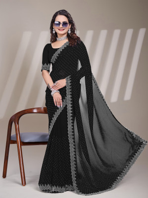 PRISHA Self Design Bollywood Georgette Saree(Black)