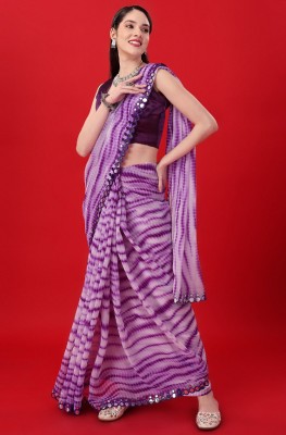 RAJESHWAR FASHION Printed, Striped Leheria Georgette Saree(Purple)