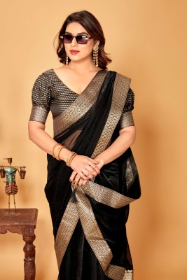 tikli Solid/Plain Bollywood Silk Blend Saree(Black)