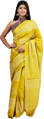 Divyam Printed Handloom Pure Cotton Saree(Yellow)