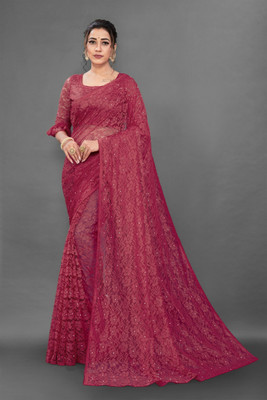 Suntex Self Design Bollywood Net Saree(Maroon)