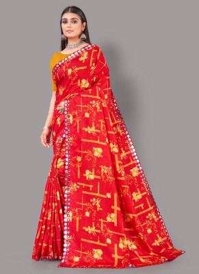 Hritika Floral Print Mysore Art Silk Saree(Red)