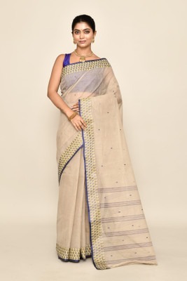 maa textile Self Design Tant Pure Cotton Saree(Beige)