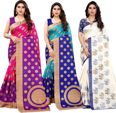 YASHIKA Printed Bollywood Art Silk Saree(Pack of 3, Multicolor)