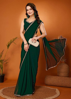 Vijayhanuman Embellished, Solid/Plain Bollywood Georgette Saree(Green)