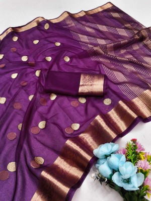 DHARM CREATION Solid/Plain Banarasi Organza Saree(Purple)