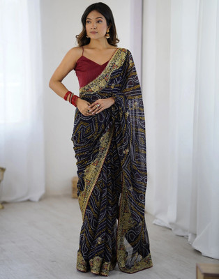 Samah Embroidered Bollywood Georgette, Lace Saree(Dark Blue)