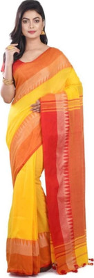 GaurabHandloom Self Design Handloom Pure Cotton Saree(Yellow)