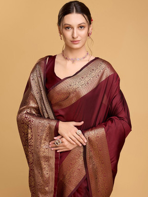 Moda Rapido Woven Daily Wear Silk Blend Saree(Maroon)