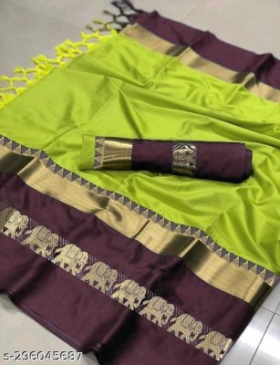 S S CREATION Woven Kanjivaram Pure Silk Saree(Green)