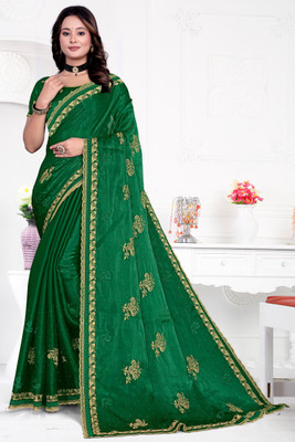 Mikhushop Floral Print Bollywood Jimmy choo Saree(Green)