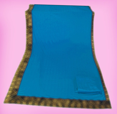 Anugrah Textile Solid/Plain Banarasi Lycra Blend, Chiffon Saree(Blue)