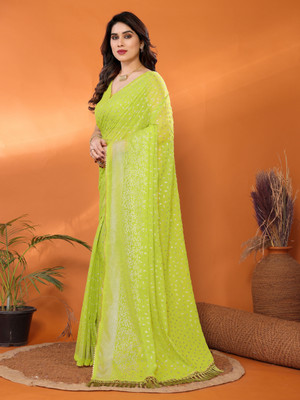 Divastri Geometric Print Daily Wear Georgette Saree(Green)