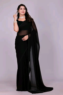 Arpita Fashion Solid/Plain Bollywood Georgette Saree(Black)