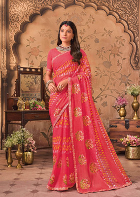 Laxmipati sarees Embroidered Bollywood Chiffon Saree(Pink)