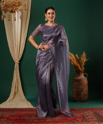 SIRIL Embroidered, Solid/Plain Bollywood Net Saree(Purple)
