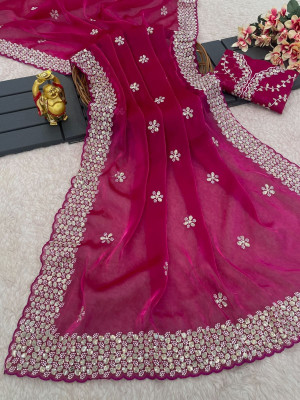 RUPAL CREATION Embroidered Handloom Silk Blend Saree(Pink)
