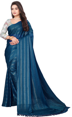 pravita Self Design, Embellished, Striped Bollywood Chiffon Saree(Multicolor)