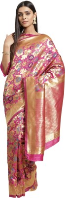 Ratnavati Woven, Floral Print Banarasi Silk Blend Saree(Pink)