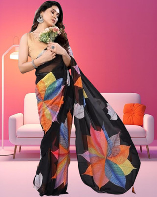 Jayu Printed Bandhani Georgette Saree(Black)