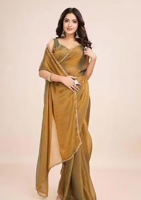 MYTNEY Solid/Plain Bollywood Chiffon Saree(Mustard)