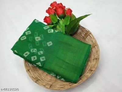 Vragi Printed Bandhani Cotton Blend Saree(Green)