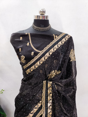 MIYANIFAB Embroidered Bollywood Jimmy choo Saree(Black)