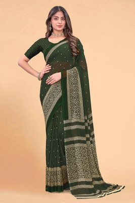 zamuna Geometric Print Daily Wear Georgette Saree(Green)