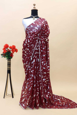 Vikash fab Self Design Bollywood Georgette Saree(Maroon)