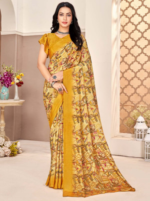 Sareemall Printed Chinnalapattu Crepe Saree(Beige)