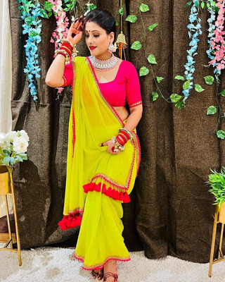 Jevlan Embroidered Bollywood Georgette Saree(Multicolor)