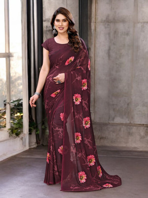The Textile Hub Self Design Bollywood Georgette Saree(Purple)
