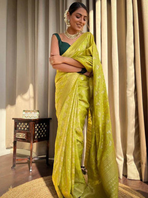 Sareemall Woven Banarasi Silk Blend Saree(Light Green)