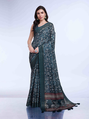 Tasrika Digital Print Handloom Tussar Silk Saree(Dark Blue)