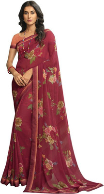 RAJESHWAR FASHION Printed Bollywood Georgette Saree(Maroon)