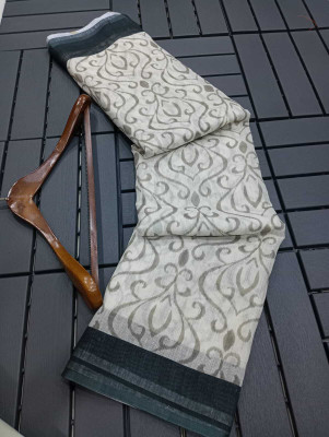 Mervadiya Self Design Kanjivaram Cotton Linen, Linen Saree(Grey)