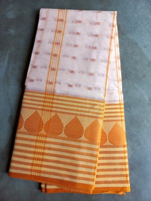 Maasaree Self Design Tant Pure Cotton Saree(Orange, Cream)
