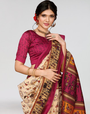 ANIRAV Printed Mysore Art Silk Saree(Maroon)