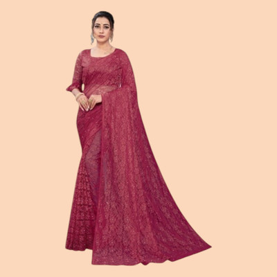 nexxxa Self Design Bollywood Net Saree(Maroon)