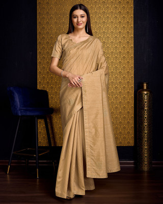 Divastri Embellished, Solid/Plain, Self Design Bollywood Tussar Silk, Silk Blend Saree(Beige)