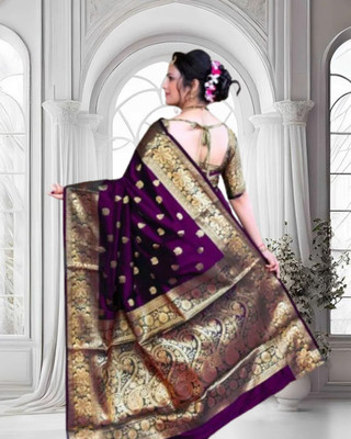 JAYAMENTERPRISE Embroidered, Self Design Banarasi Jacquard Saree(Brown, Purple)