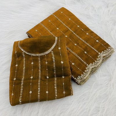 K 5 FASHION Embellished, Self Design Bollywood Jimmy choo Saree(Mustard)